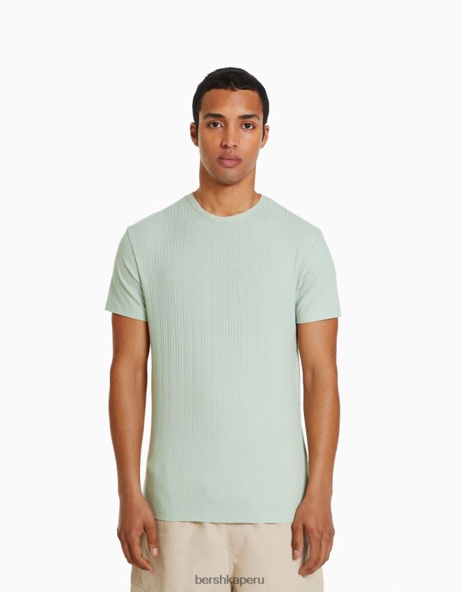 verde Bershka hombres camiseta de canalé de manga corta muscle fit 806J6B2734