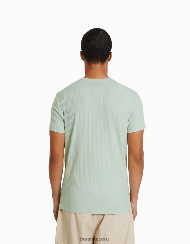 verde Bershka hombres camiseta de canalé de manga corta muscle fit 806J6B2734
