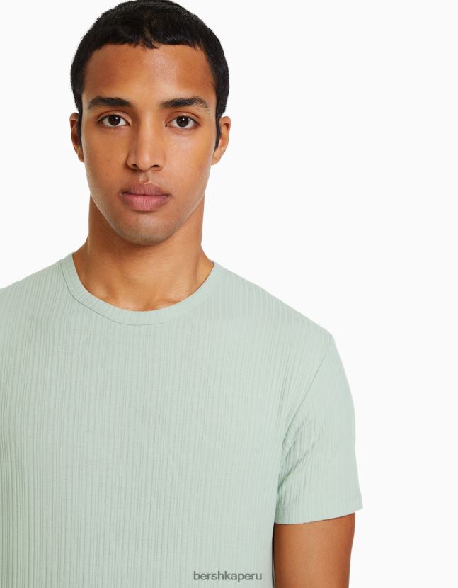 verde Bershka hombres camiseta de canalé de manga corta muscle fit 806J6B2734