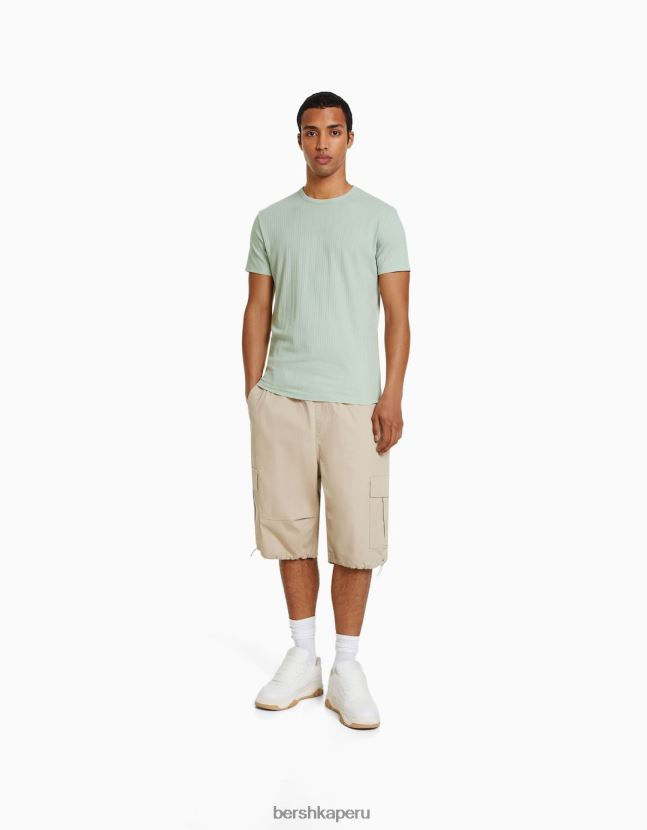 verde Bershka hombres camiseta de canalé de manga corta muscle fit 806J6B2734