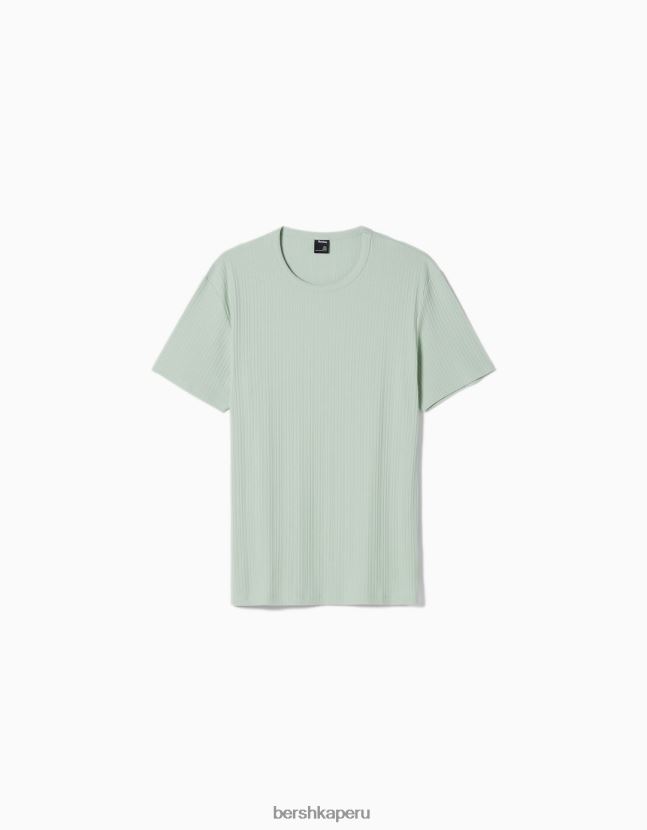 verde Bershka hombres camiseta de canalé de manga corta muscle fit 806J6B2734