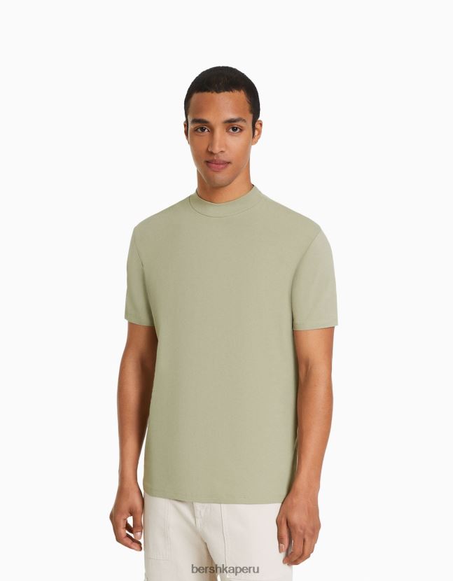 verde Bershka hombres camiseta de manga corta con cuello alto 806J6B2743