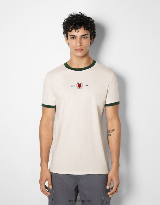 verde Bershka hombres camiseta de manga corta con estampado regular fit 806J6B2672
