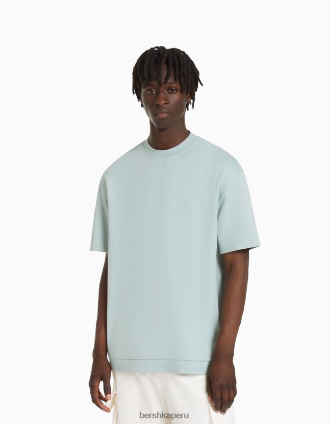 verde Bershka hombres camiseta de manga corta entrelazada 806J6B2750