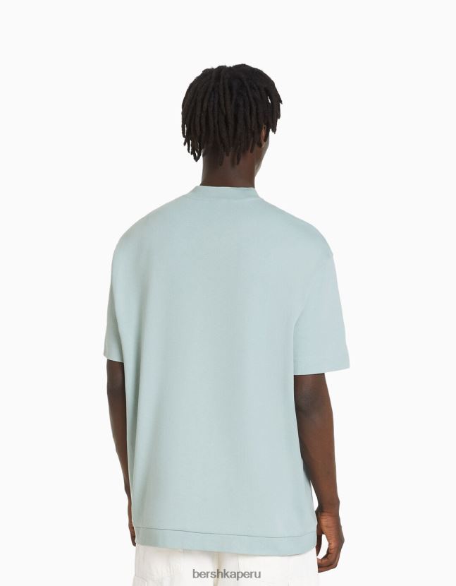 verde Bershka hombres camiseta de manga corta entrelazada 806J6B2750