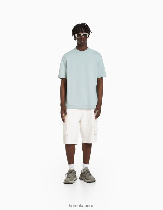 verde Bershka hombres camiseta de manga corta entrelazada 806J6B2750