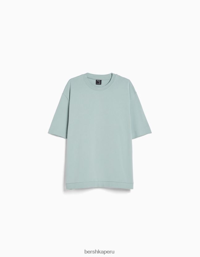 verde Bershka hombres camiseta de manga corta entrelazada 806J6B2750