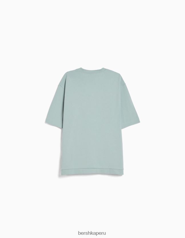 verde Bershka hombres camiseta de manga corta entrelazada 806J6B2750