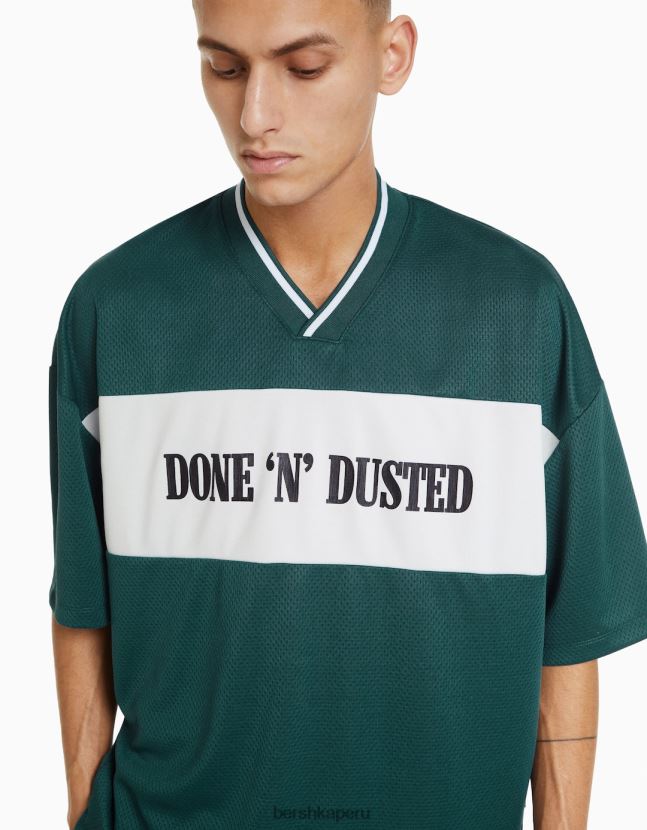 verde Bershka hombres camiseta extra holgada de manga corta con estampado de rejilla 806J6B2628