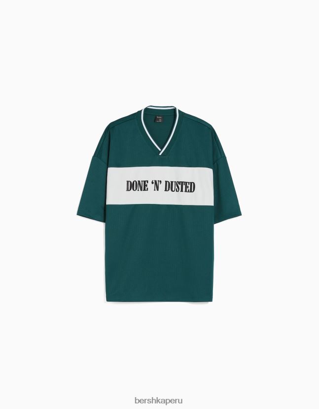 verde Bershka hombres camiseta extra holgada de manga corta con estampado de rejilla 806J6B2628
