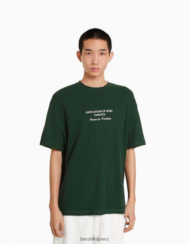 verde Bershka hombres camiseta oversize de manga corta con estampado de gofres 806J6B2758