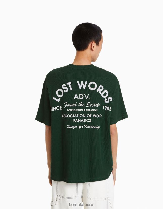verde Bershka hombres camiseta oversize de manga corta con estampado de gofres 806J6B2758