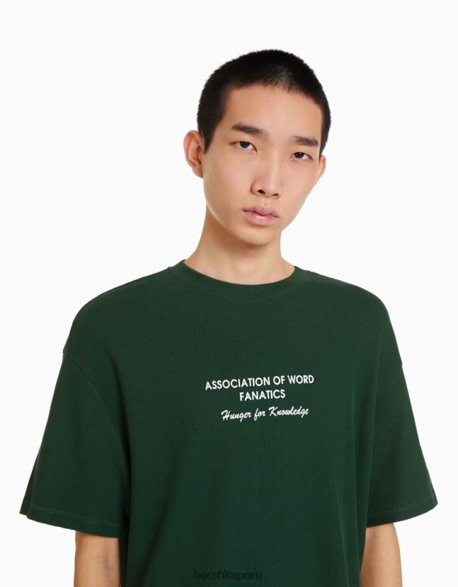 verde Bershka hombres camiseta oversize de manga corta con estampado de gofres 806J6B2758