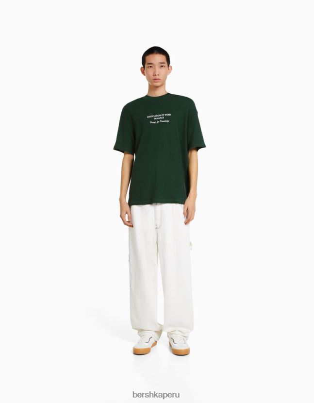 verde Bershka hombres camiseta oversize de manga corta con estampado de gofres 806J6B2758