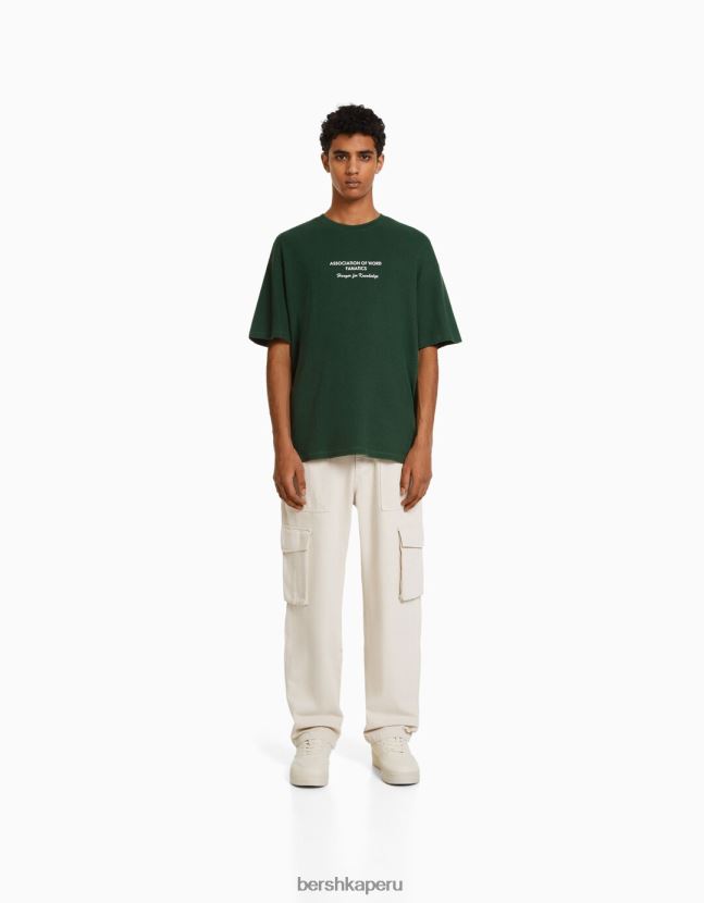 verde Bershka hombres camiseta oversize de manga corta con estampado de gofres 806J6B2758