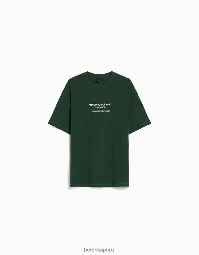 verde Bershka hombres camiseta oversize de manga corta con estampado de gofres 806J6B2758