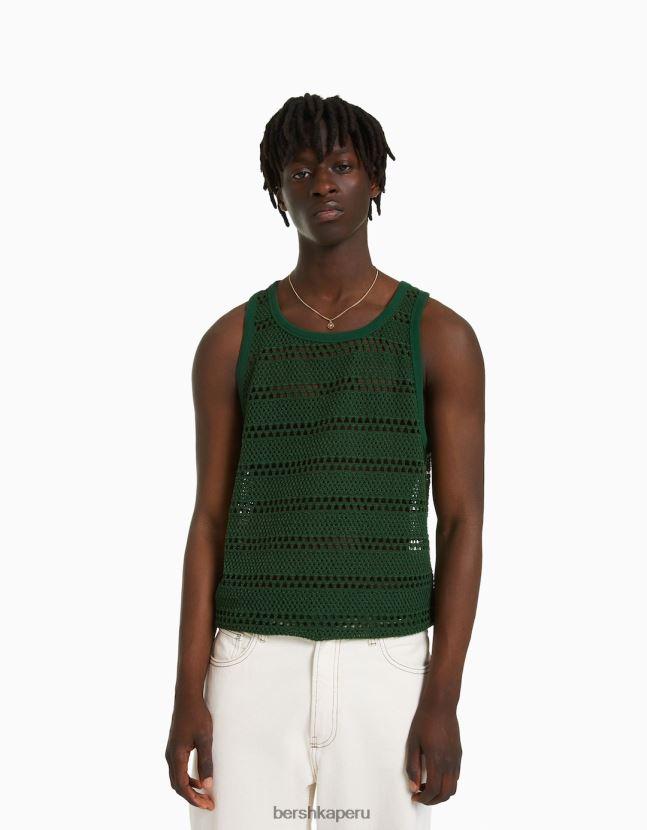 verde Bershka hombres camiseta sin mangas de malla en jacquard 806J6B2625