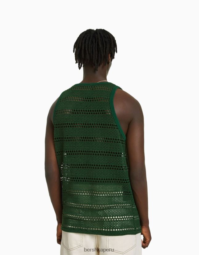 verde Bershka hombres camiseta sin mangas de malla en jacquard 806J6B2625