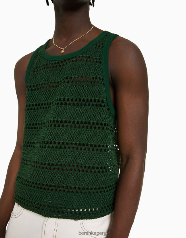 verde Bershka hombres camiseta sin mangas de malla en jacquard 806J6B2625
