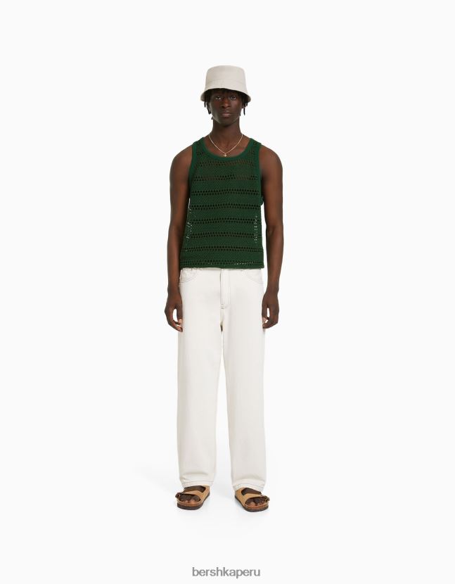 verde Bershka hombres camiseta sin mangas de malla en jacquard 806J6B2625