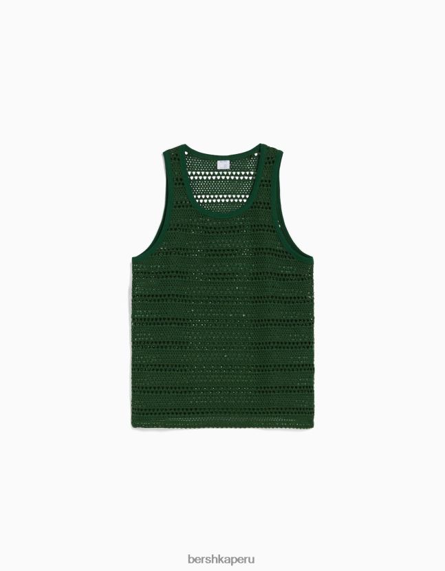 verde Bershka hombres camiseta sin mangas de malla en jacquard 806J6B2625