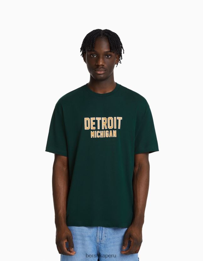 verde Bershka hombres playera de manga corta con estampado boxy fit 806J6B2654