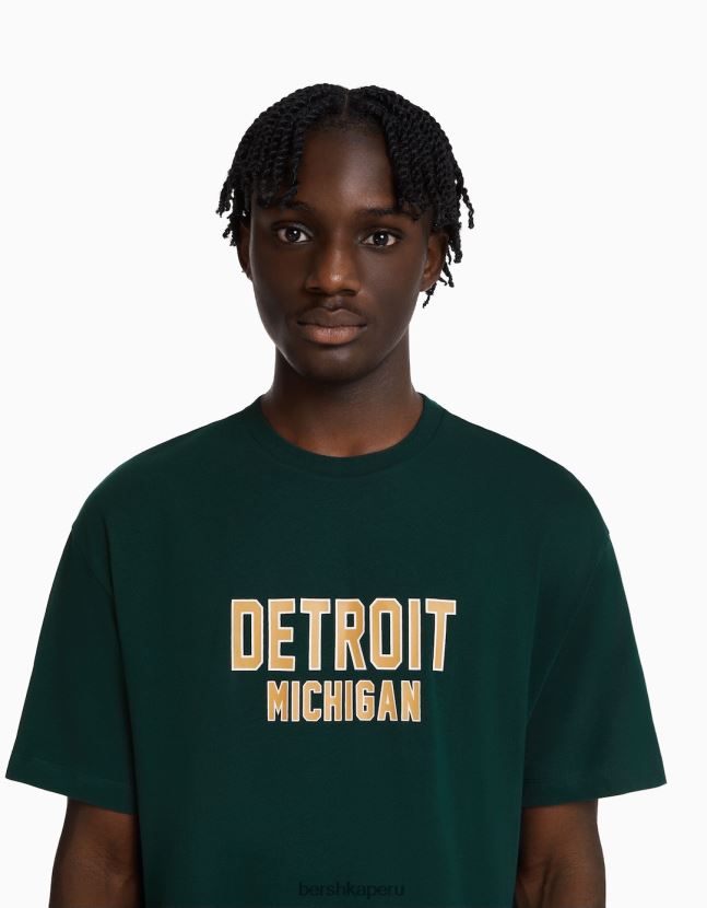 verde Bershka hombres playera de manga corta con estampado boxy fit 806J6B2654