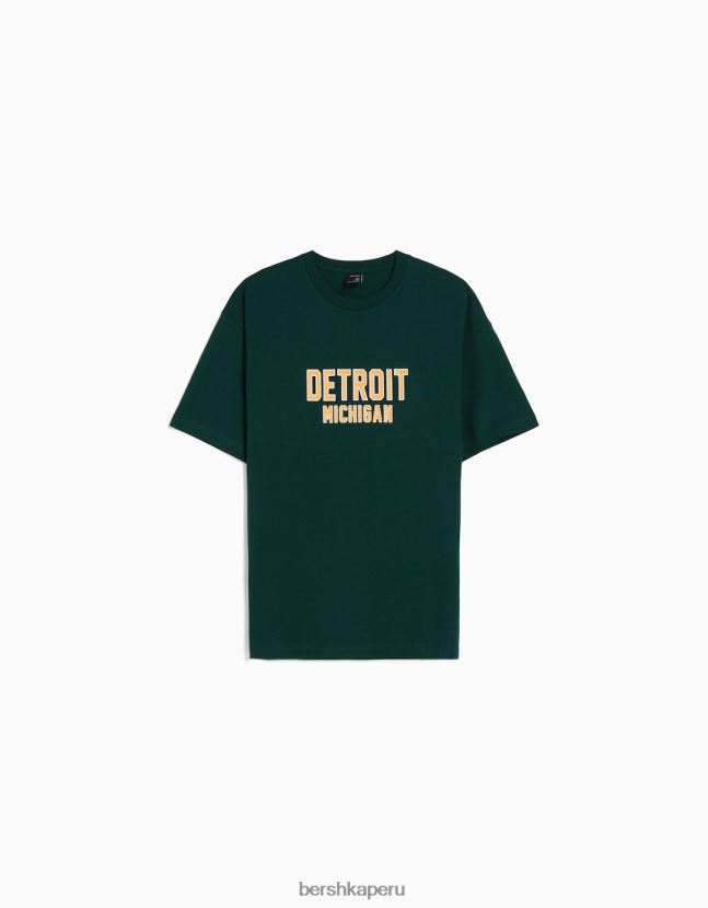 verde Bershka hombres playera de manga corta con estampado boxy fit 806J6B2654