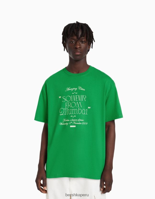 verde Bershka hombres playera de manga corta con estampado boxy fit 806J6B2730