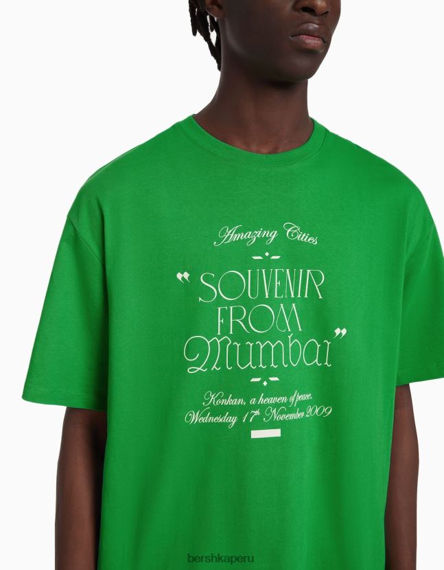 verde Bershka hombres playera de manga corta con estampado boxy fit 806J6B2730