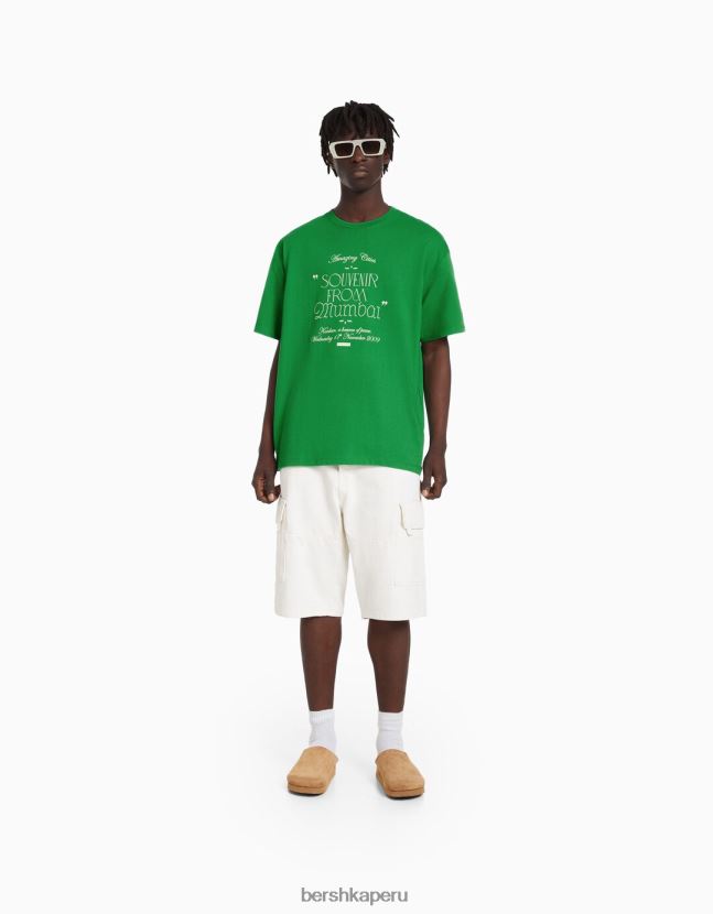 verde Bershka hombres playera de manga corta con estampado boxy fit 806J6B2730