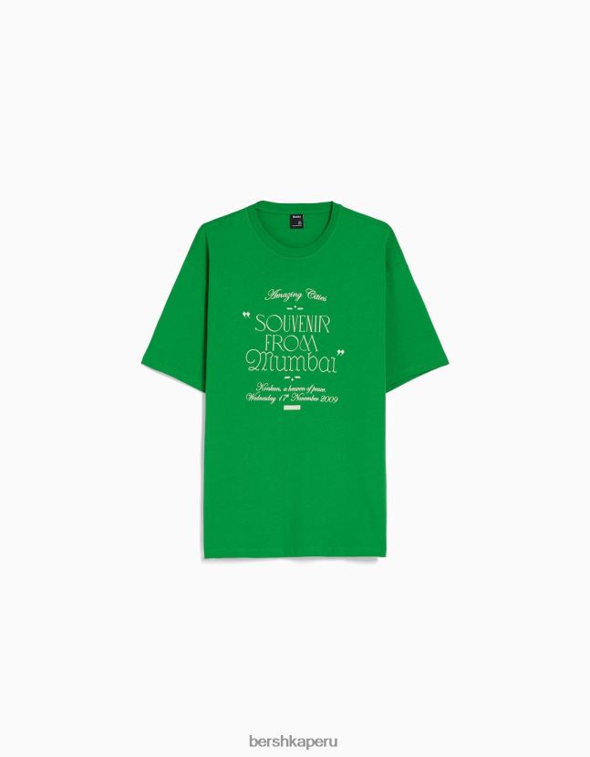 verde Bershka hombres playera de manga corta con estampado boxy fit 806J6B2730