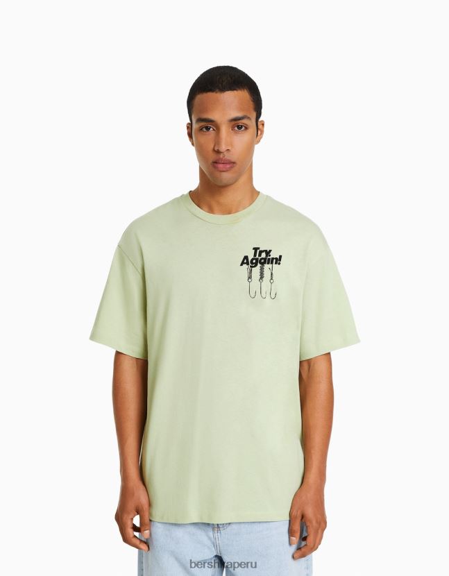 verde Bershka hombres playera de manga corta con estampado boxy fit 806J6B2835