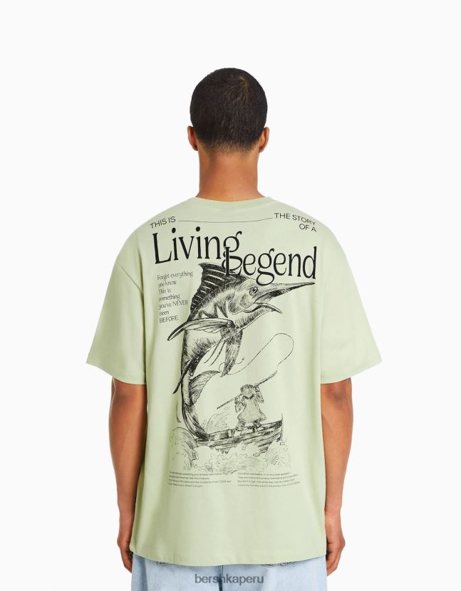verde Bershka hombres playera de manga corta con estampado boxy fit 806J6B2835