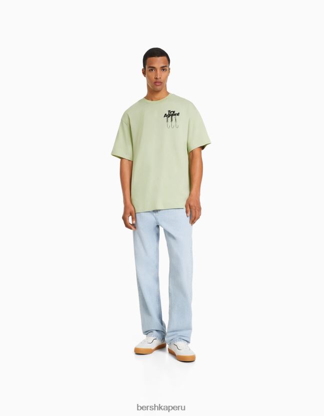 verde Bershka hombres playera de manga corta con estampado boxy fit 806J6B2835