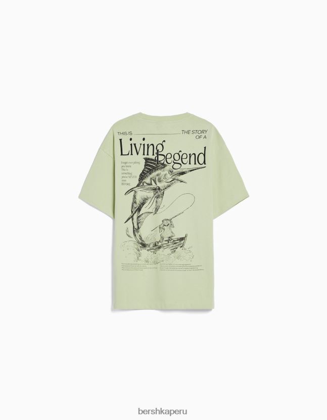 verde Bershka hombres playera de manga corta con estampado boxy fit 806J6B2835