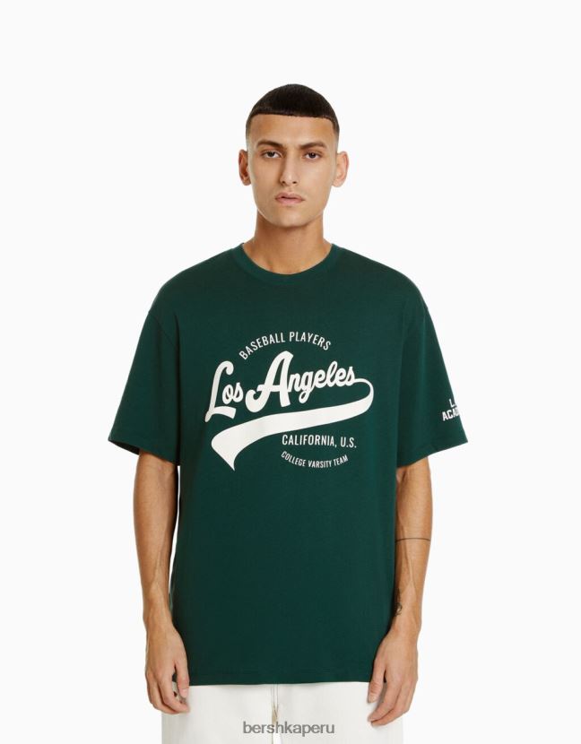 verde Bershka hombres playera de manga corta con estampado boxy fit 806J6B2843
