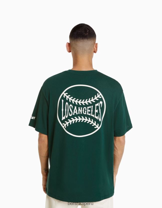verde Bershka hombres playera de manga corta con estampado boxy fit 806J6B2843