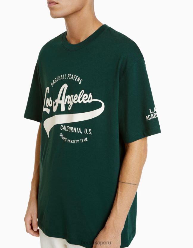 verde Bershka hombres playera de manga corta con estampado boxy fit 806J6B2843