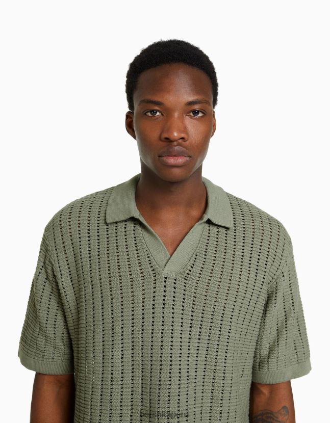 verde Bershka hombres playera tipo polo de manga corta con tejido texturizado 806J6B2800