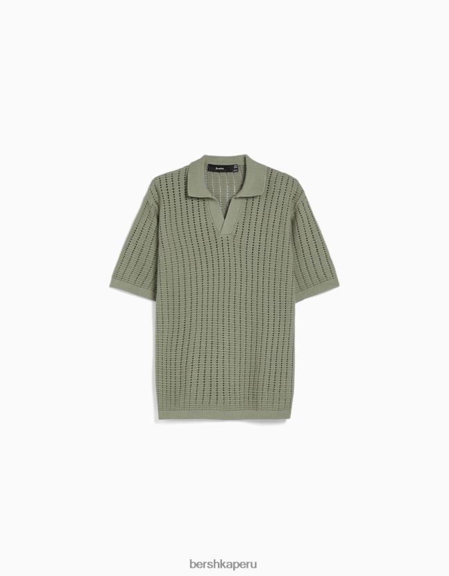 verde Bershka hombres playera tipo polo de manga corta con tejido texturizado 806J6B2800