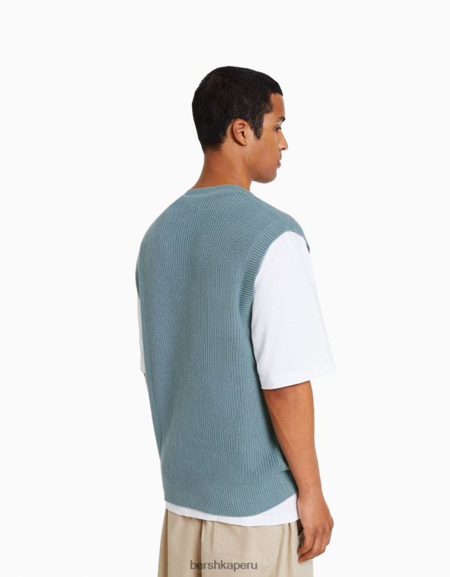 azul claro Bershka hombres chaleco de punto con cuello en V 806J6B2999