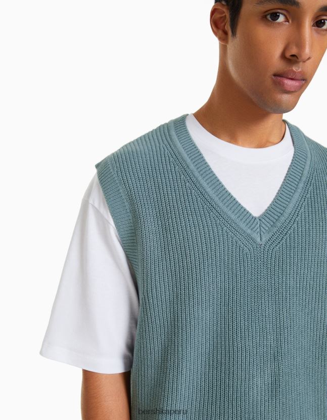 azul claro Bershka hombres chaleco de punto con cuello en V 806J6B2999