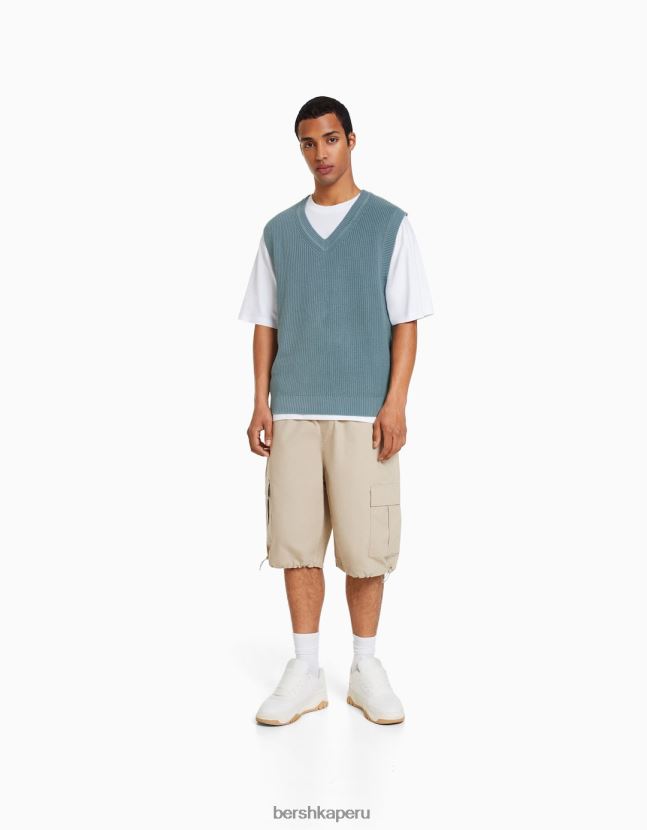 azul claro Bershka hombres chaleco de punto con cuello en V 806J6B2999