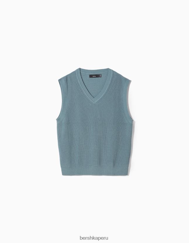 azul claro Bershka hombres chaleco de punto con cuello en V 806J6B2999