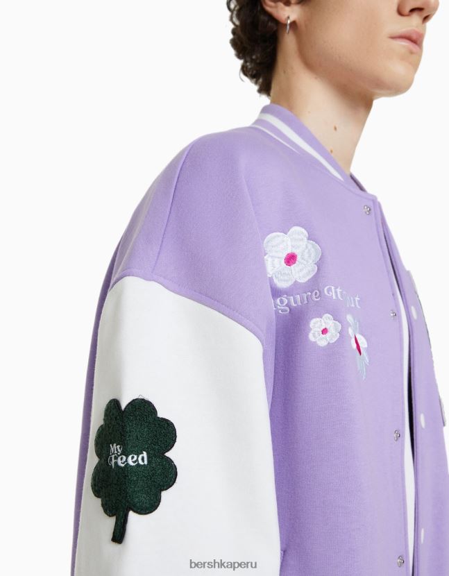 Violeta Bershka hombres chaqueta bomber con bordado floral 806J6B3046