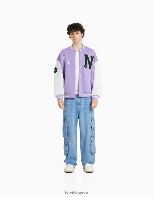 Violeta Bershka hombres chaqueta bomber con bordado floral 806J6B3046