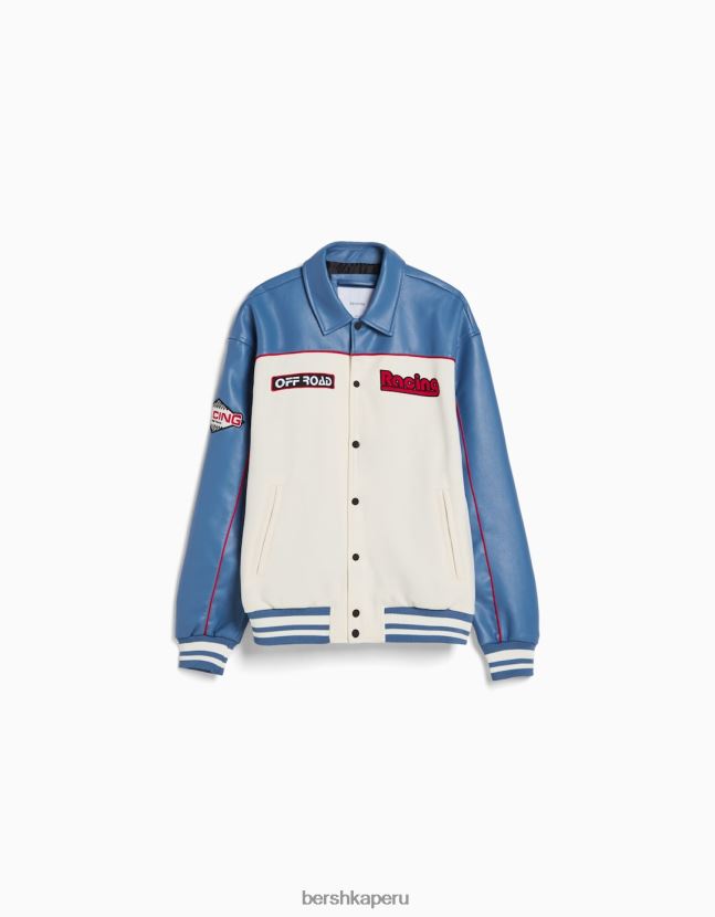 azul Bershka hombres chamarra de carreras de gamuza sintética y piel sintética 806J6B3045