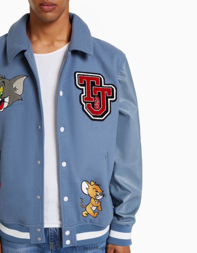 azul Bershka hombres chaqueta con parche de tom & jerry 806J6B3056