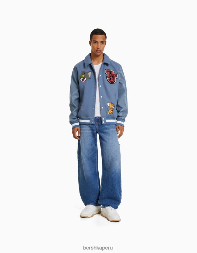 azul Bershka hombres chaqueta con parche de tom & jerry 806J6B3056